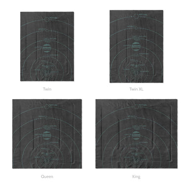 Solar System Charcoal & Teal Mockup Comforter Sizing