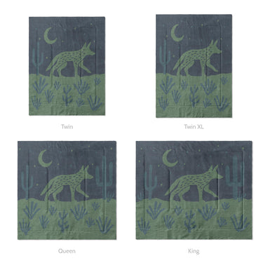 Desert Coyote Midnight Blue & Sage Green Mockup Comforter Sizing