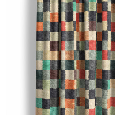 Pixel Mosaic Multicolor Earthtone Mockup Curtain Detail