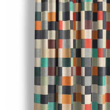 Pixel Mosaic Multicolor Earthtone Mockup Curtain Detail