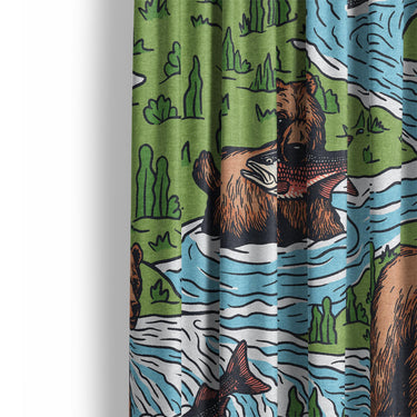 Bears Catching Salmon Mockup Curtain Detail
