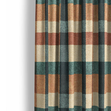 Brenton Plaid Taupe Teal Mockup Curtain Detail
