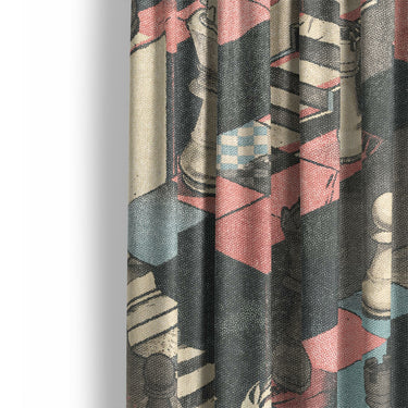 Harmon Surreal Check Blue & Pink Mockup Curtain Detail