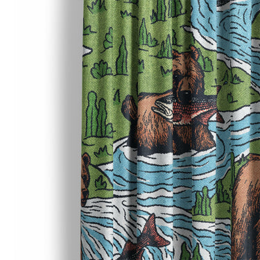 Bears Catching Salmon Mockup Curtain Detail