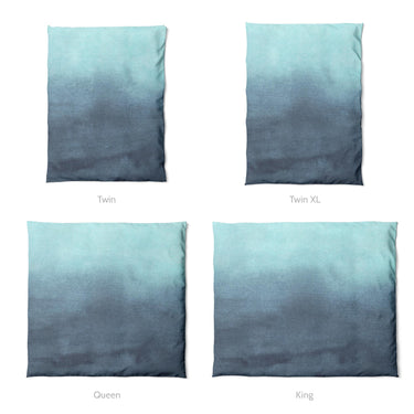 Kieran Watercolor Teal Ombre Mockup Duvet Sizing