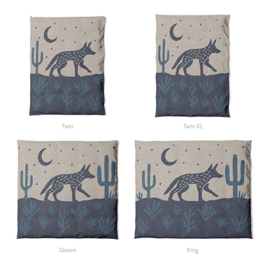 Desert Coyote Midnight & Dusty Blue Mockup Duvet Sizing