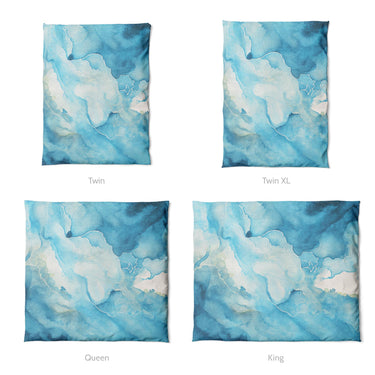 Zephyr Watercolor Azure Blue Mockup Duvet Sizing