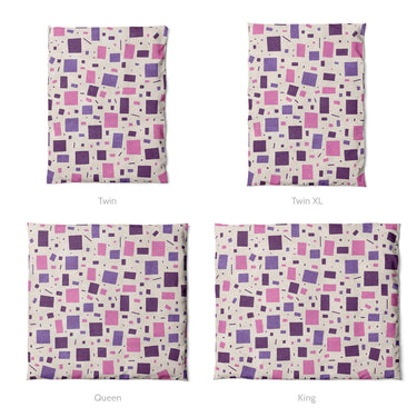 Geometric Confetti Purple & Pink Mockup Duvet Sizing