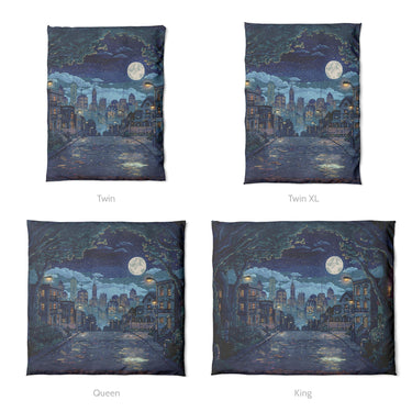 8 Bit Uptown Twilight Skyline Mockup Duvet Sizing