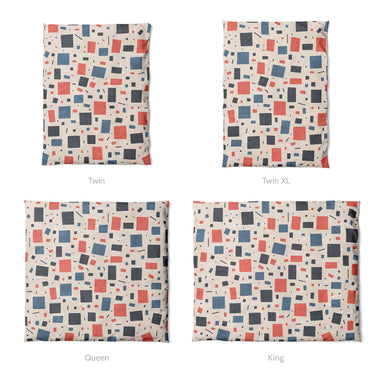 Geometric Confetti Blue & Red Mockup Duvet Sizing