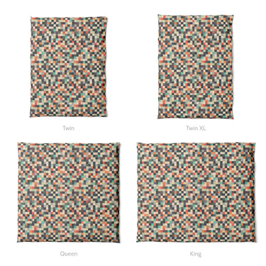 Pixel Mosaic Multicolor Earthtone Mockup Duvet Sizing