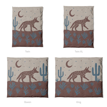 Desert Coyote Dark Red Clay & Dusty Blue Mockup Duvet Sizing