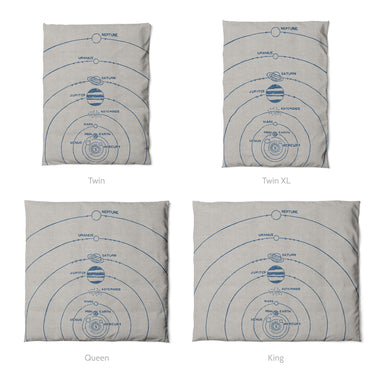 Solar System Blue & Ivory Mockup Duvet Sizing
