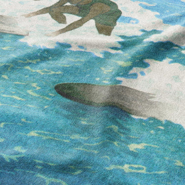 Surfers Sharing Wave by Charles Bartlett Mockup Fleece Detail