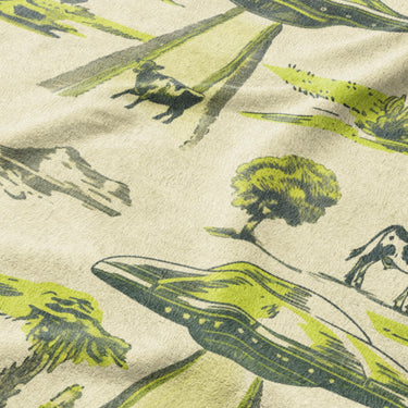UFO Cow Abduction Toile Mockup Fleece Detail