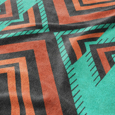 Pancho Turquoise & Vermillion Mockup Fleece Detail