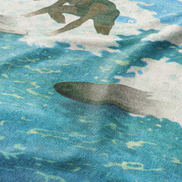Surfers Sharing Waves by Charles Bartlett Mockup Fleece Detail