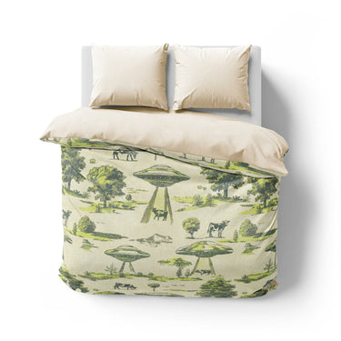 UFO Cow Abduction Toile Mockup Overhead Natural