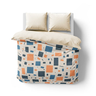 Geometric Confetti Blue & Orange Mockup Overhead Natural