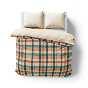 Brenton Plaid Taupe Teal Mockup Overhead Natural