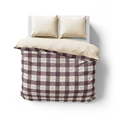 Wallace Plaid Maroon & Gold Mockup Overhead Natural