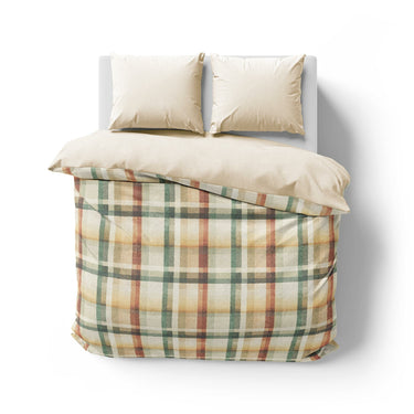 Madras Plaid Taupe Green Mockup Overhead Natural