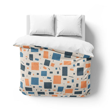 Geometric Confetti Blue & Orange Mockup Overhead