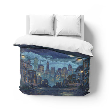 8 Bit Uptown Twilight Skyline Mockup Overhead