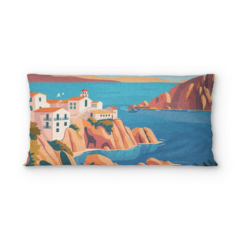 Mediterranean Cliffside Village psking - cotton - White Backing