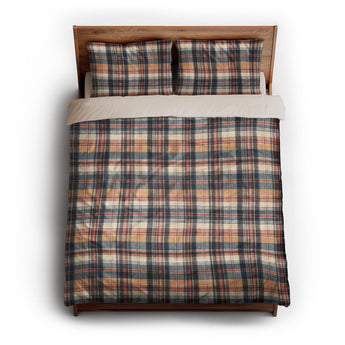 MacPherson Plaid Navy & Gold queen - microfiber - Natural Backing