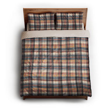 MacPherson Plaid Navy & Gold queen - microfiber - Natural Backing