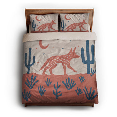 Desert Coyote Denim Blue & Terracotta queen - microfiber - Natural Backing