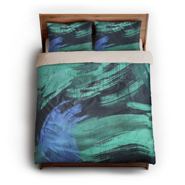 Tethys Navy & Seafoam queen - microfiber - Natural Backing