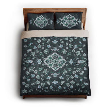Fenwick Navy & Green queen - microfiber - Natural Backing