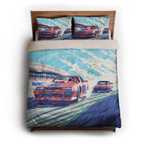8 Bit Stock Cars queen - microfiber - Natural Backing