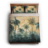 Sunset Palms Green & Orange queen - microfiber - Natural Backing