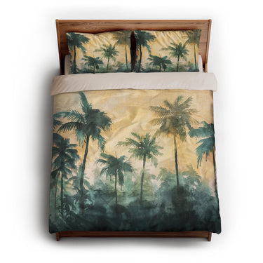 Sunset Palms Green & Orange queen - microfiber - Natural Backing