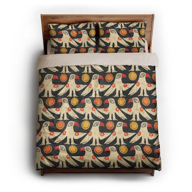 Tribal Birds Black queen - microfiber - Natural Backing