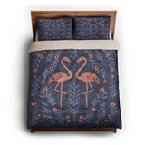 Flamingo Friends Navy queen - microfiber - Natural Backing