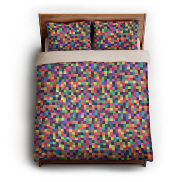 Pixel Mosaic Multicolor Vibrant queen - microfiber - Natural Backing
