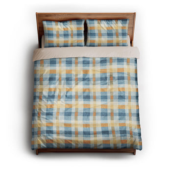 Monroe Plaid Blue & Yellow queen - microfiber - Natural Backing