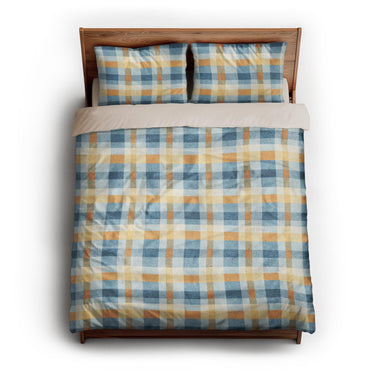Monroe Plaid Blue & Yellow queen - microfiber - Natural Backing