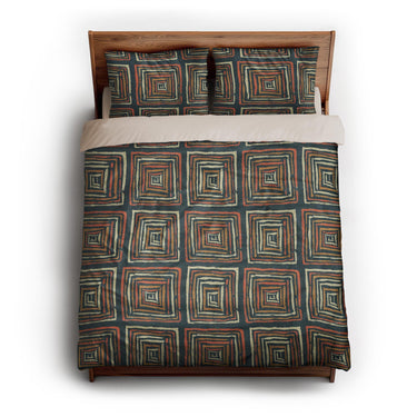 Diego Orange & Navy queen - microfiber - Natural Backing