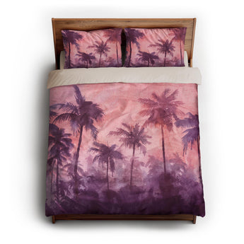 Sunset Palms Pink & Purple queen - microfiber - Natural Backing