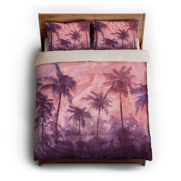 Sunset Palms Pink & Purple queen - microfiber - Natural Backing