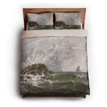 Stormy Narragansett Pier by Thomas Bircher queen - microfiber - Natural Backing