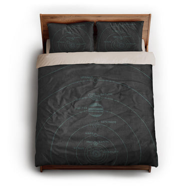 Solar System Charcoal & Teal queen - microfiber - Natural Backing