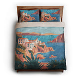 Mediterranean Cliffside Village queen - microfiber - Natural Backing