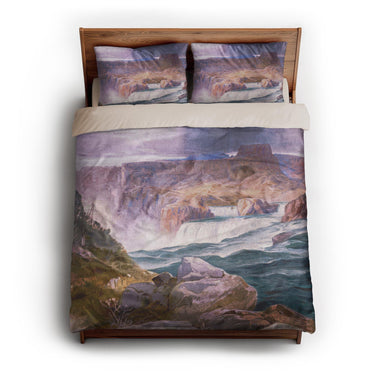 Shoshone Falls of the Great Idaho Snake River by Thomas Moran queen - microfiber - Natural Backing