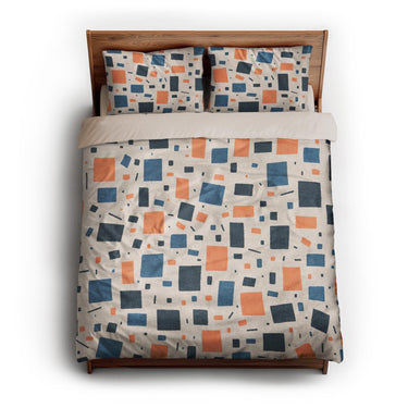 Geometric Confetti Blue & Orange queen - microfiber - Natural Backing